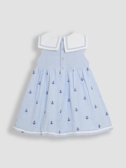 JoJo Maman Bébé Blue Nautical Embroidered Seersucker Sailor Baby Dress - Image 4 of 6