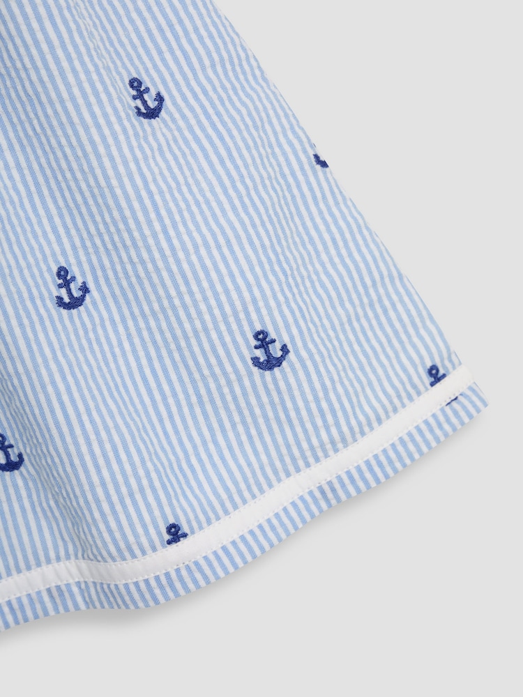 JoJo Maman Bébé Blue Nautical Embroidered Seersucker Sailor Baby Dress - Image 6 of 6