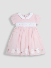 JoJo Maman Bébé Pink Mouse Seersucker Appliqué Smocked Dress - Image 2 of 5
