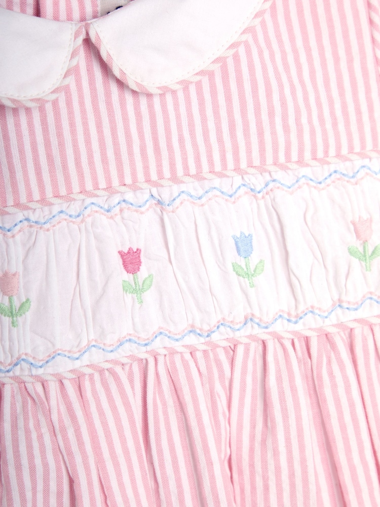 JoJo Maman Bébé Pink Mouse Seersucker Appliqué Smocked Dress - Image 5 of 5
