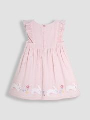 JoJo Maman Bébé Pink Bunny Appliqué Seersucker Summer 100% Cotton Dress - Image 2 of 3