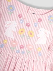 JoJo Maman Bébé Pink Bunny Appliqué Seersucker Summer 100% Cotton Dress - Image 3 of 3
