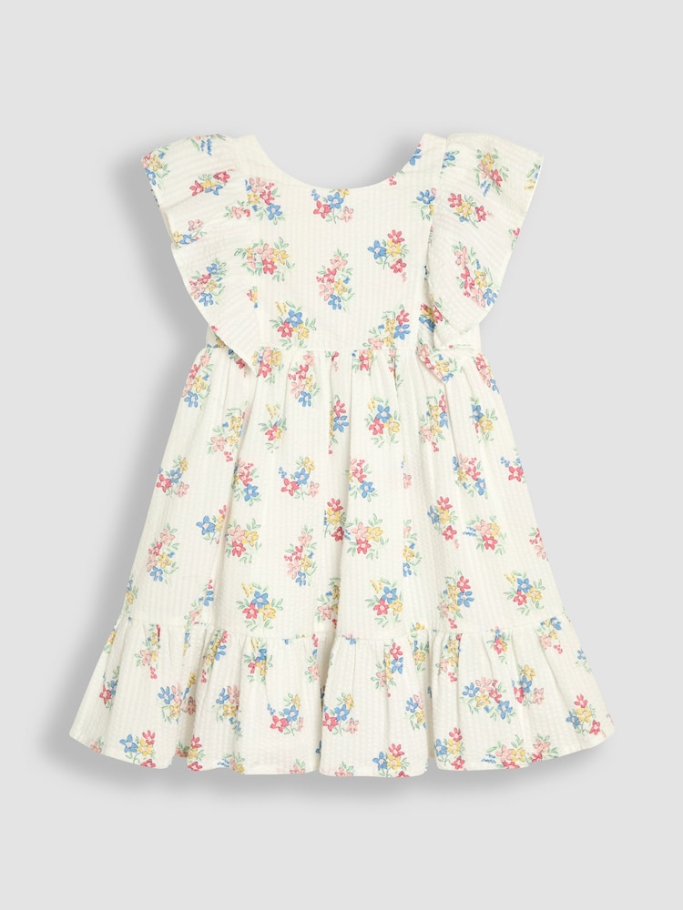 JoJo Maman Bébé White Frill Back Summer 100% Cotton Dress - Image 1 of 3