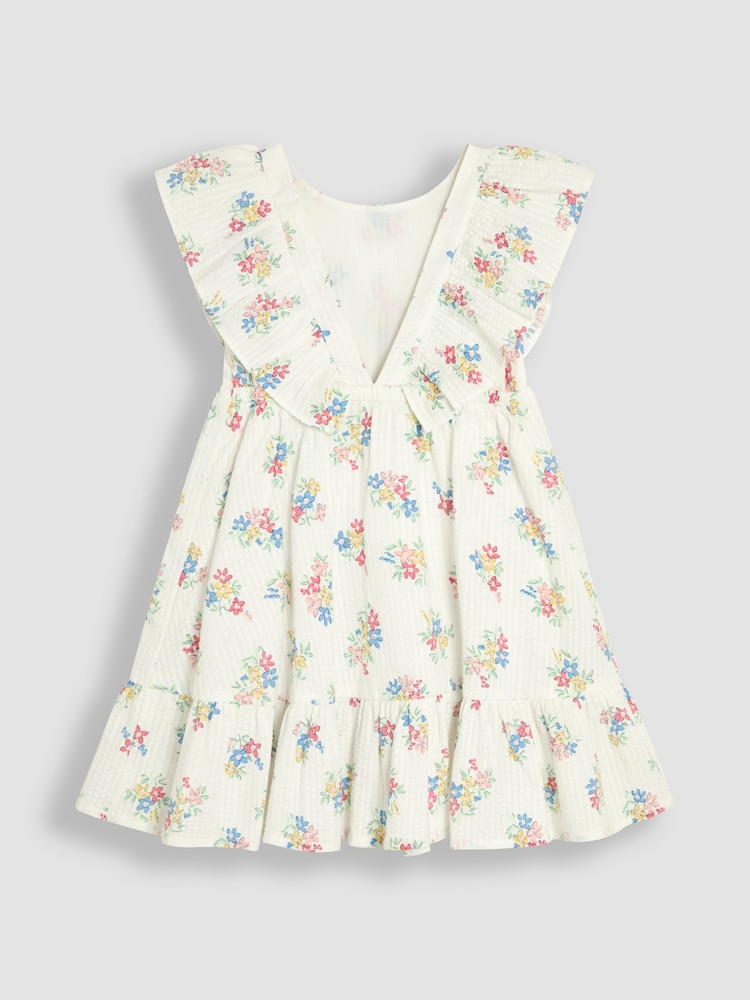 JoJo Maman Bébé White Frill Back Summer 100% Cotton Dress - Image 2 of 3