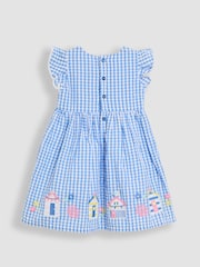 JoJo Maman Bébé Blue Beach Huts Appliqué Gingham Summer Dress - Image 2 of 3