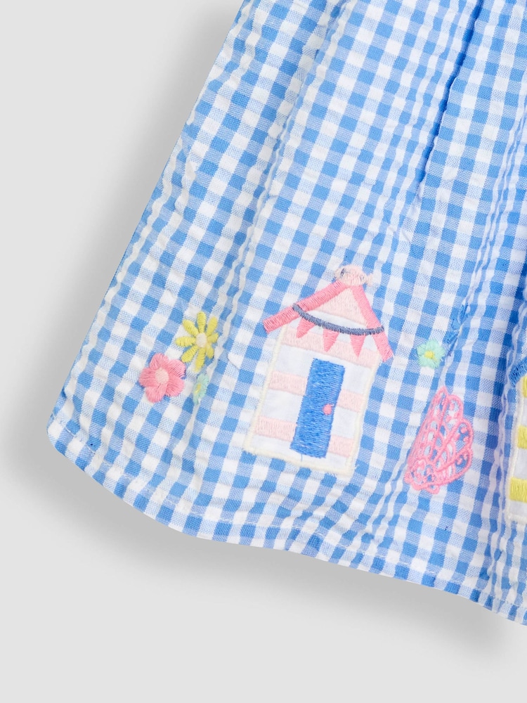 JoJo Maman Bébé Blue Beach Huts Appliqué Gingham Summer Dress - Image 3 of 3