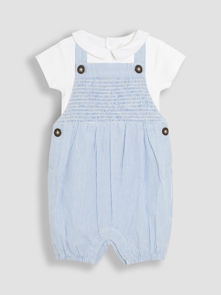 JoJo Maman Bébé Blue 2-Piece Smocked Dungarees & Body Set - Image 1 of 8