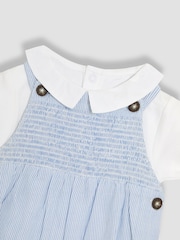 JoJo Maman Bébé Blue 2-Piece Smocked Dungarees & Body Set - Image 6 of 8