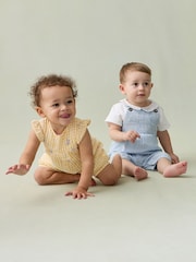 JoJo Maman Bébé Blue 2-Piece Smocked Dungarees & Body Set - Image 8 of 8