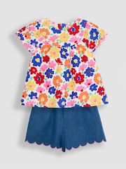 JoJo Maman Bébé Fucshia Pink 2-Piece Floral Frill Sleeve Blouse & Shorts Set - Image 1 of 6