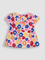 JoJo Maman Bébé Fucshia Pink 2-Piece Floral Frill Sleeve Blouse & Shorts Set - Image 3 of 6