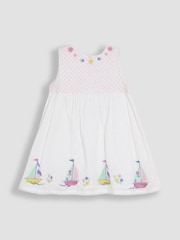 JoJo Maman Bébé White Boat Baby Appliqué 100% Cotton Dress - Image 2 of 5