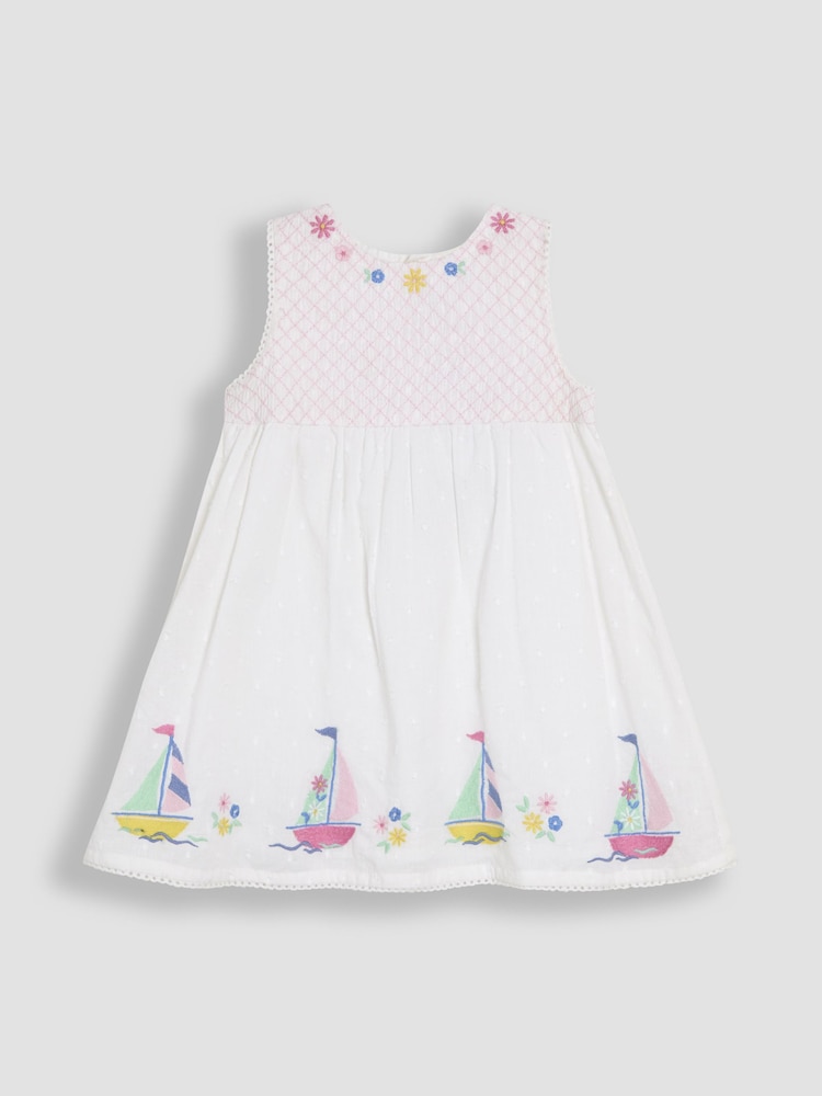 JoJo Maman Bébé White Boat Baby Appliqué 100% Cotton Dress - Image 2 of 5