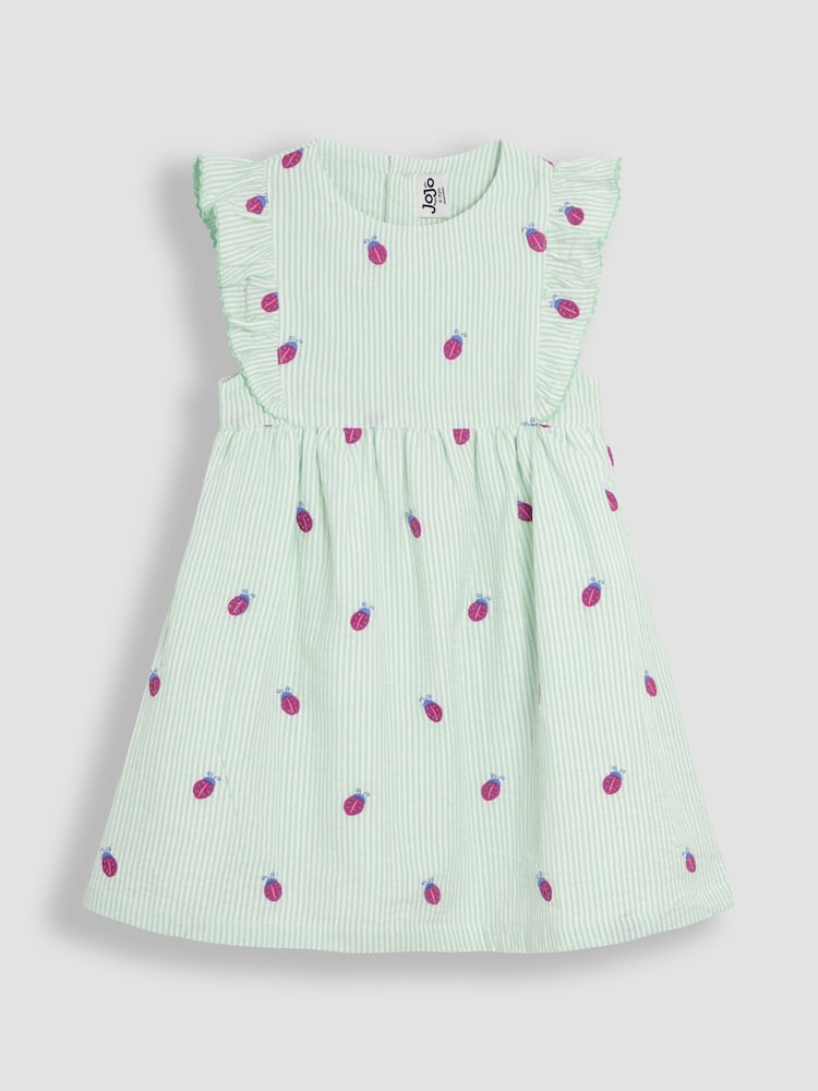 JoJo Maman Bébé Green Ladybird Embroidered Pretty Summer Dress - Image 1 of 3
