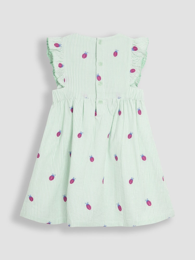 JoJo Maman Bébé Green Ladybird Embroidered Pretty Summer Dress - Image 2 of 3