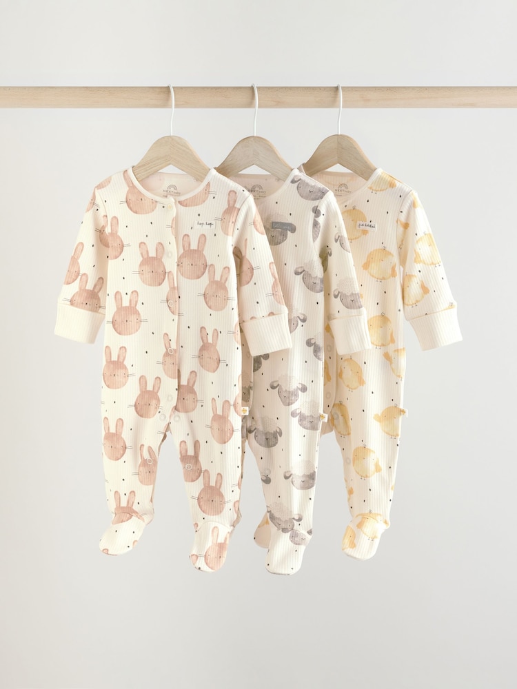 Ecru Baby 100% Cotton Sleepsuits 3 Pack (0mths-3yrs) - Image 1 of 14