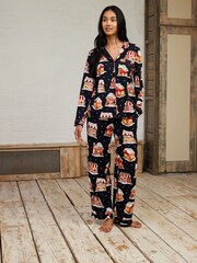 Chelsea Peers Blue Christmas Toy Shop Print Long Pyjamas Set - Image 1 of 5