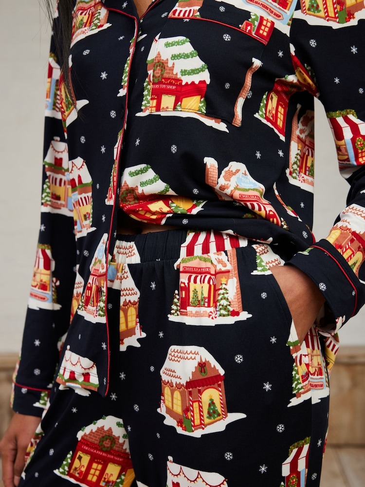 Chelsea Peers Blue Christmas Toy Shop Print Long Pyjamas Set - Image 5 of 5
