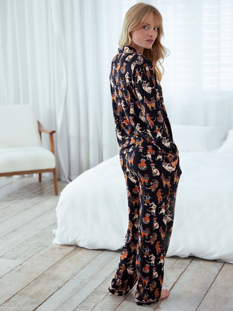 Chelsea Peers langes Pyjama-Set mit Disco-Katzen-Print - Bild 2 von 5