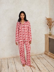 Chelsea Peers Red Christmas Snowflakes Check Long Pyjamas Set - Image 1 of 5