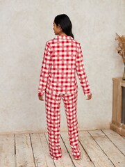 Chelsea Peers Red Christmas Snowflakes Check Long Pyjamas Set - Image 3 of 5