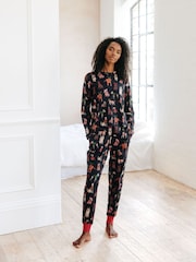 Chelsea Peers Blue 12 Dogs of Christmas Print Long Pyjama Set - Image 3 of 5