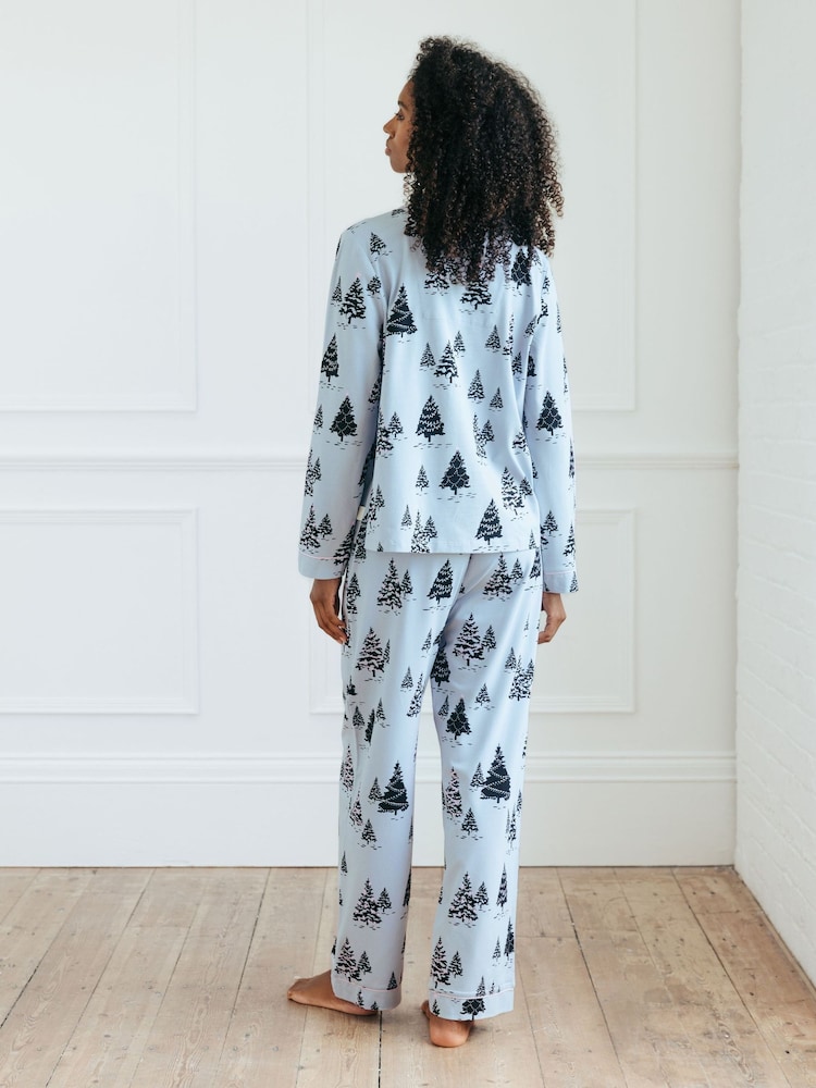 Chelsea Peers Blue Christmas Tree Print Long Pyjamas Set - Image 2 of 5