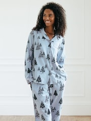 Chelsea Peers Blue Christmas Tree Print Long Pyjamas Set - Image 3 of 5