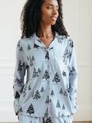 Chelsea Peers Blue Christmas Tree Print Long Pyjamas Set - Image 4 of 5