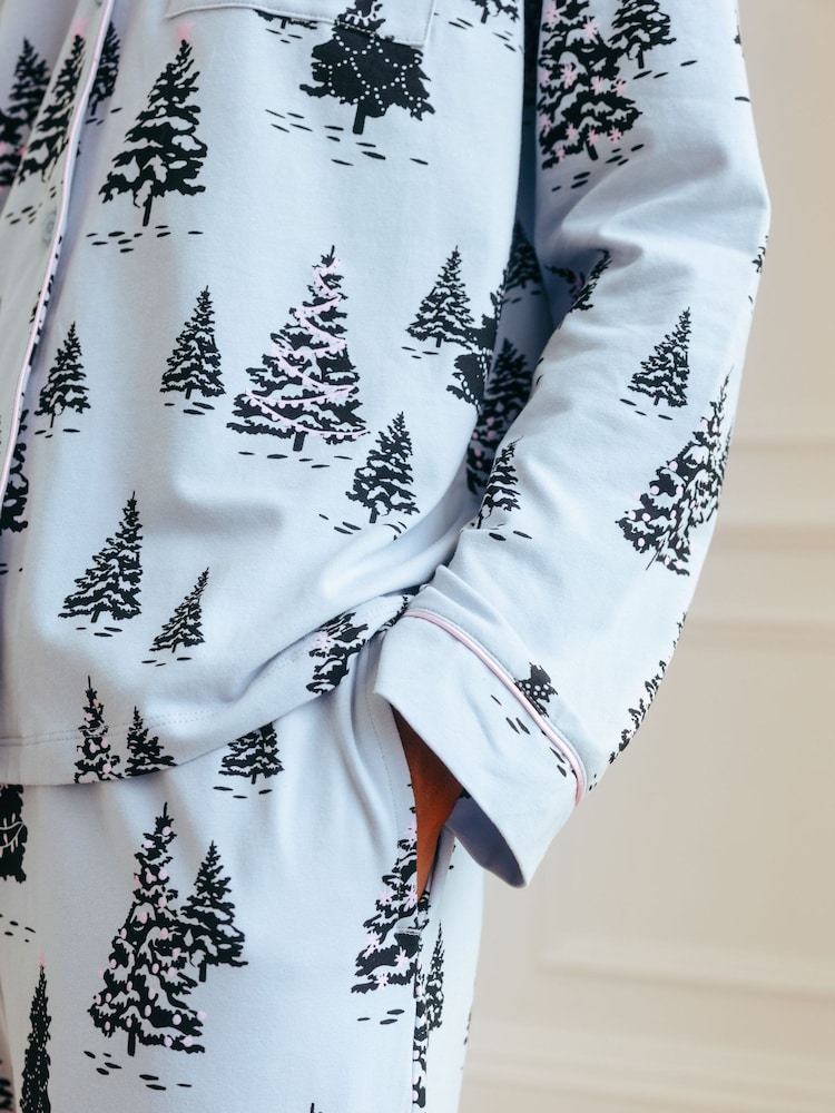 Chelsea Peers Blue Christmas Tree Print Long Pyjamas Set - Image 5 of 5