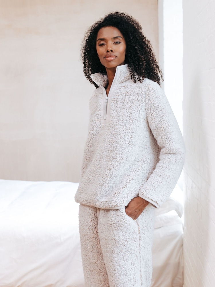 Chelsea Peers Brown Fleece Teddy Co-ord Sweatshirt & Joggers Set - Image 1 of 5 Chelsea Peers Brown Fleece Teddy Co-ord Sweatshirt & Joggers Set - Image 1 of 5