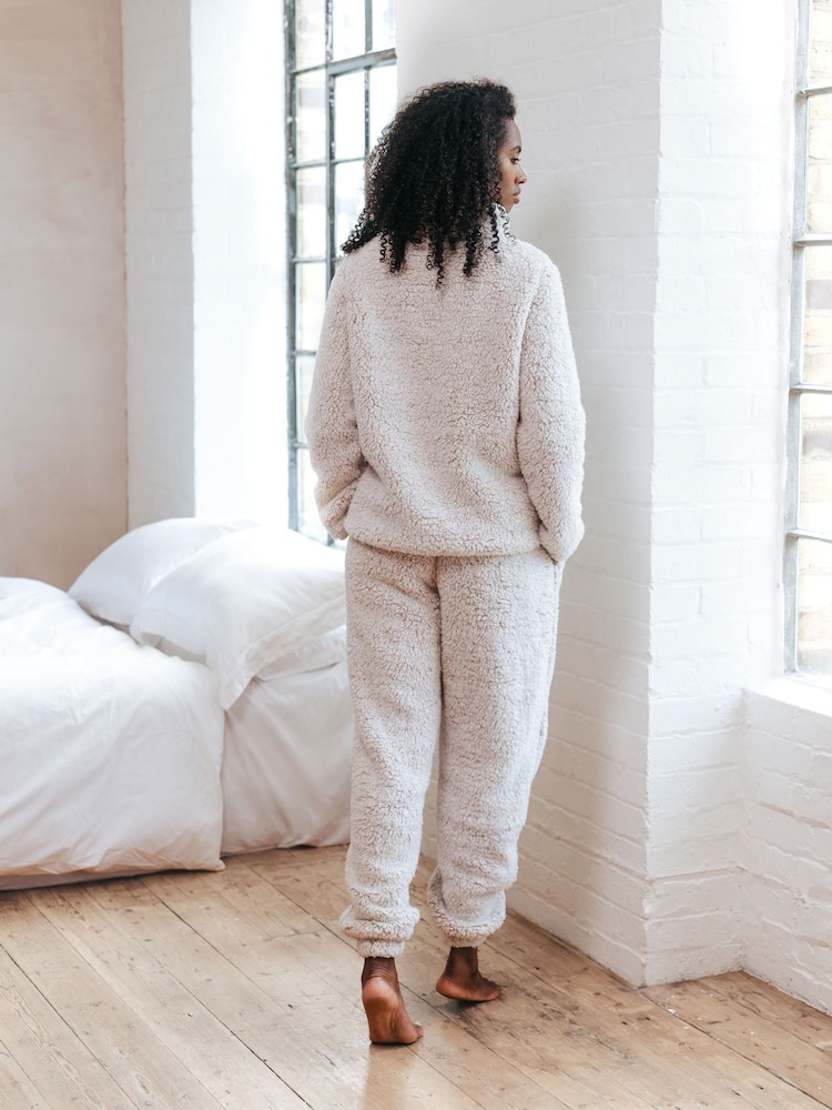 Chelsea Peers Brown Fleece Teddy Co-ord Sweatshirt & Joggers Set - Image 2 of 5 Chelsea Peers Brown Fleece Teddy Co-ord Sweatshirt & Joggers Set - Image 2 of 5
