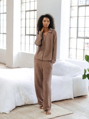 Chelsea Peers Brown Bouclé Knit Co-ord Top & Joggers Set - Image 1 of 5