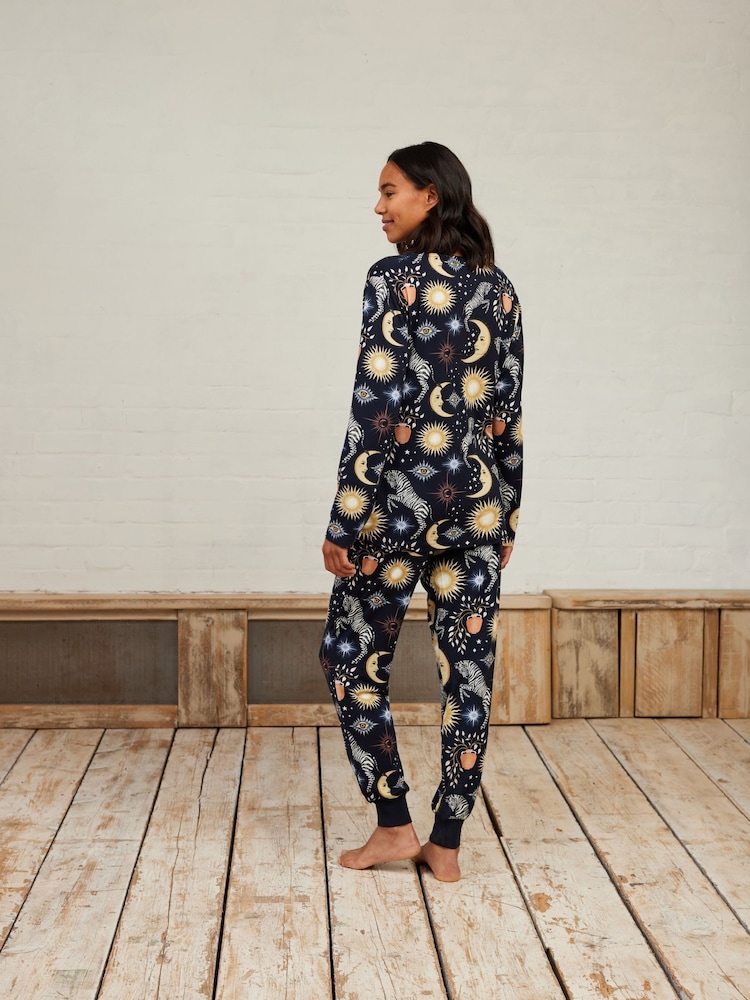 Chelsea Peers Blue Maternity Celestial Zebra Print Long Pyjamas Set - Image 2 of 5 Chelsea Peers Blue Maternity Celestial Zebra Print Long Pyjamas Set - Image 2 of 5