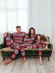 Chelsea Peers Red Christmas Nutcracker Fair Isle Print Long Pyjama Set - Image 1 of 5