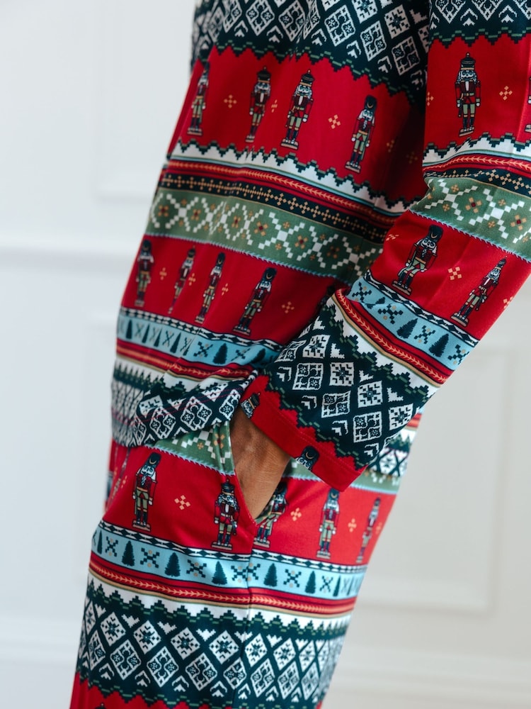 Chelsea Peers Red Christmas Nutcracker Fair Isle Print Long Pyjama Set - Image 5 of 5