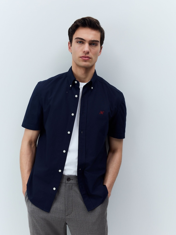 Темно-синий - Обычный крой - 100% Organic Cotton Oxford Short Sleeve Shirt - Изображение 1 из 5