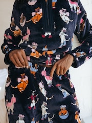 Chelsea Peers Blue Fleece Disco Cats Print  Sweatshirt & Joggers Set - Image 5 of 5