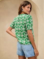 Lipsy Green Broderie Floral Puff Sleeve T-Shirt - Image 4 of 4