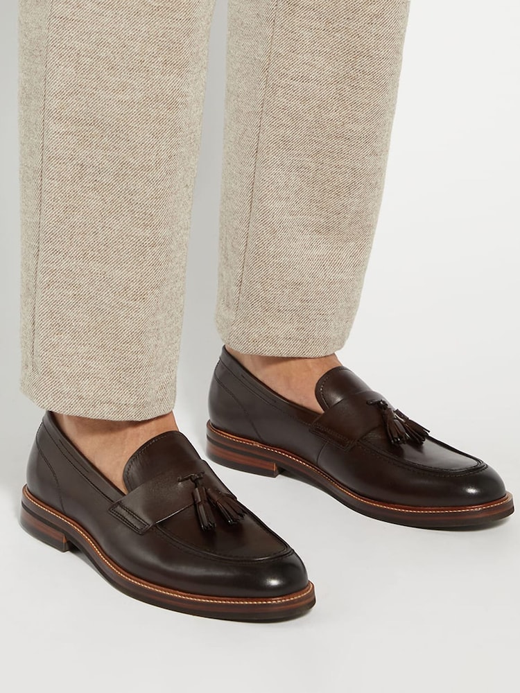 Dune London Brown Shaw Heavy Tassle Loafers - Image 1 of 6 Dune London Brown Shaw Heavy Tassle Loafers - Image 1 of 6