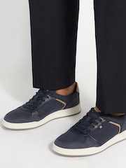 Dune London Blue Tinted Mixed Material Lace Up Trainers - Image 1 of 6