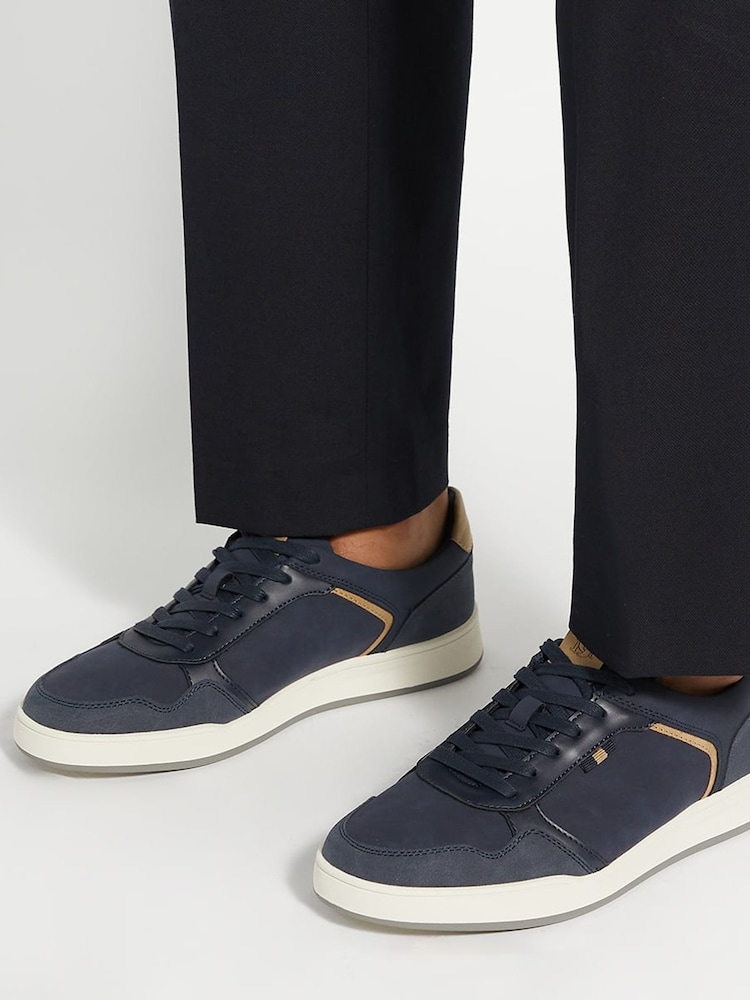 Dune London Blue Tinted Mixed Material Lace Up Trainers - Image 1 of 6