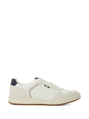 Dune London White Tinted Mixed Material Lace Up Trainers - Image 2 of 6