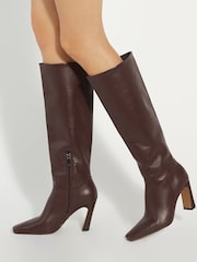 Dune London Red Sliding Chisel Toe Angle Knee High Boots - Image 1 of 6
