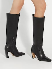 Dune London Black Sliding Chisel Toe Angle Knee High Boots - Image 1 of 6