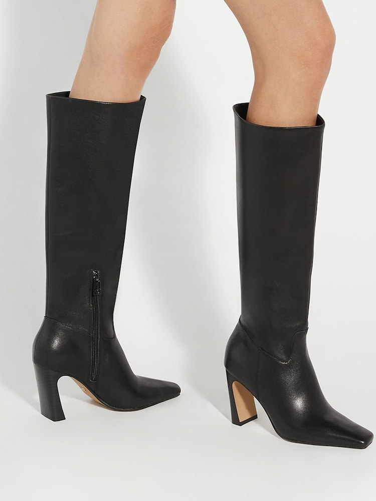 Dune London Black Sliding Chisel Toe Angle Knee High Boots - Image 1 of 6