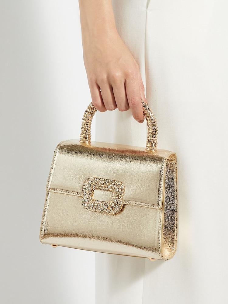 Dune London Gold Bolenna Brooch Trim Bag - Image 1 of 5