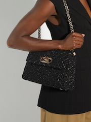Dune London Crystal Black Small Regent Quilted Shoulder Bag - Image 1 of 5