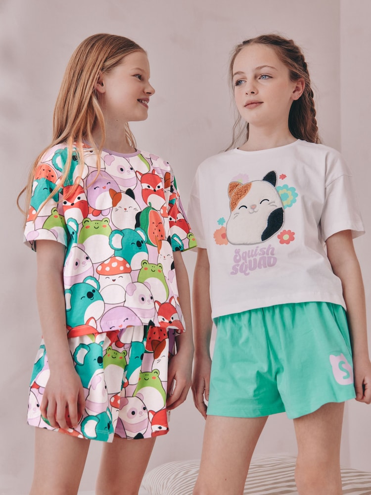 Розового/зеленого цвета - Короткая пижама Squishmallows 100% из хлопка 2 в упаковке (5-14лет) - Image 1 of 9