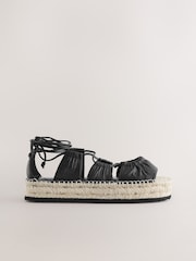 Black Leather Lace-Up Espadrille Flatform Sandals - Image 4 of 6